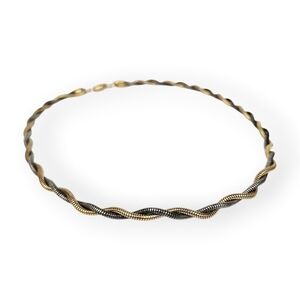 Vintage Double Snake Chain Necklace Gold Dark Silver Two Tone Unisex 17" Long